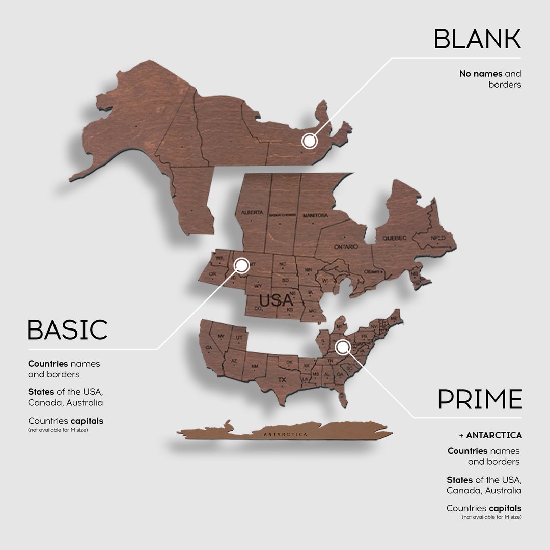 A beautifully handcrafted Wooden World Map made from birch plywood, showcasing intricate details and natural wood variations.