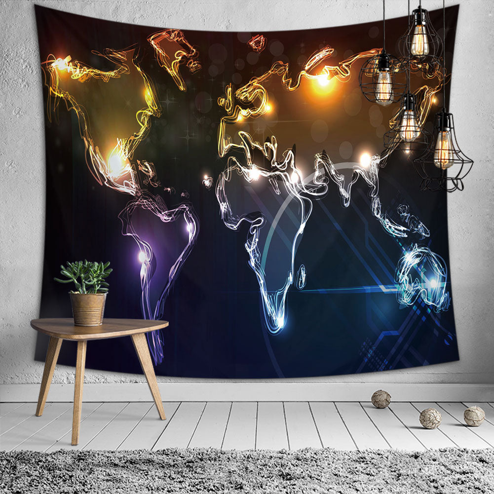 A vibrant World Map Tapestry featuring a 3D design, made of soft polyester fabric, ideal for kids' rooms and versatile decor.
