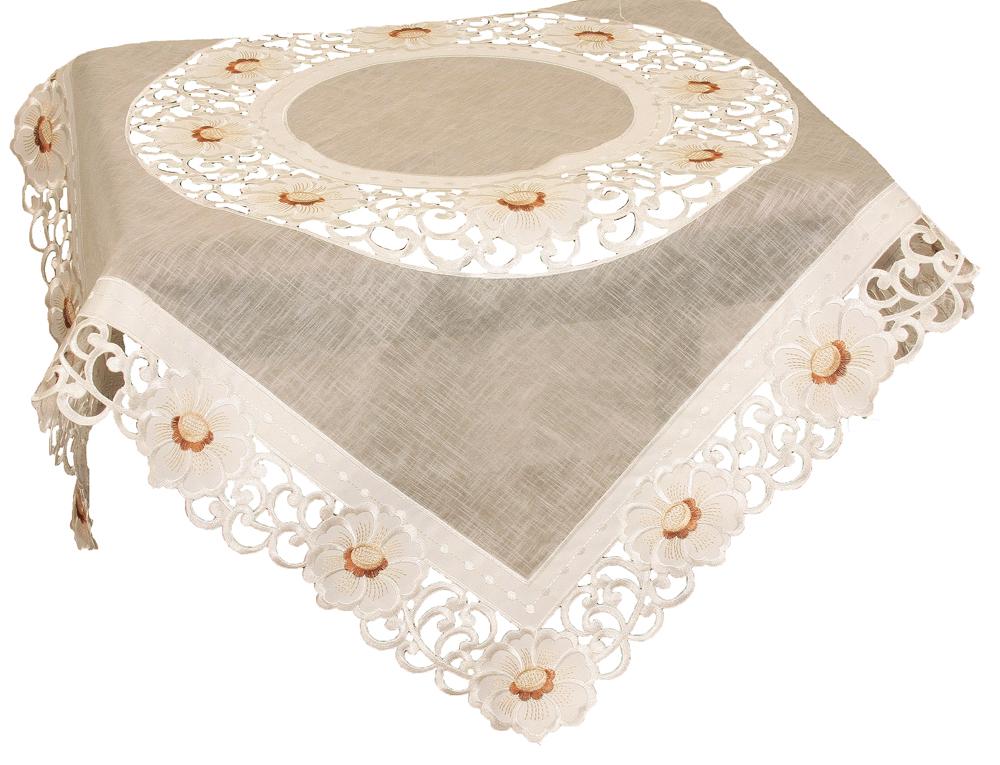 XD110702 Victorian Elegance Table Topper featuring intricate embroidery and cutwork, perfect for elegant dining settings.