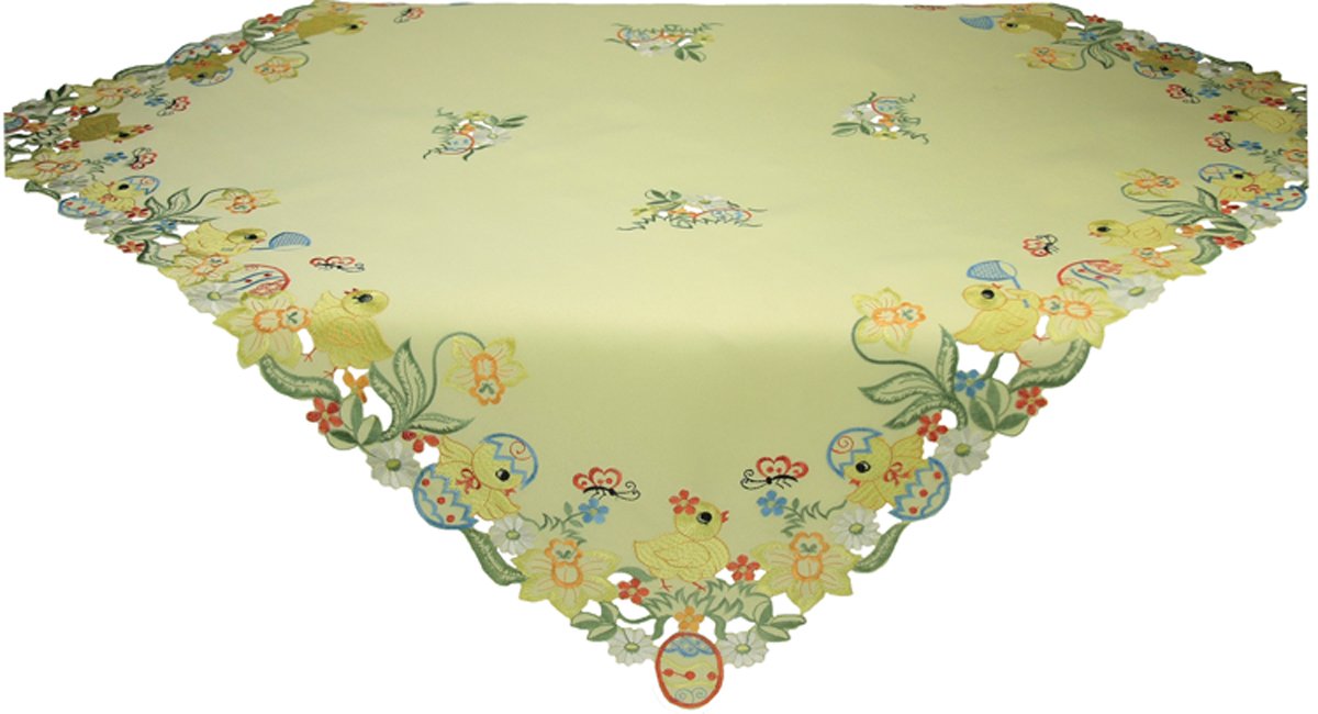 XD110724 Spring Baby Chicks Table Topper featuring cheerful chicks and Easter eggs, perfect for festive table settings.