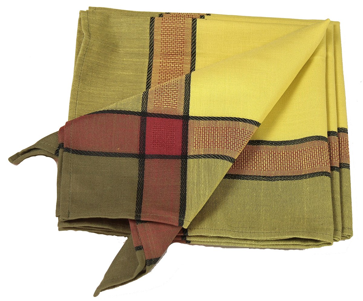 Set of 4 XD11090 Riviera Napkins in Celery and Coffee colors, showcasing contemporary elegance and multi-toned design.