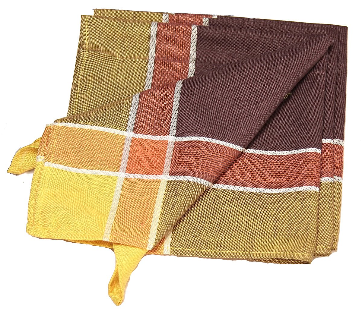 Set of 4 XD11090 Riviera Napkins in Celery and Coffee colors, showcasing contemporary elegance and multi-toned design.