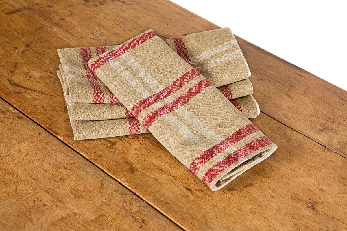 Set of 4 XD15012 Natural Linen Check Tea Towels featuring a rustic checked pattern in soft linen and cotton blend.