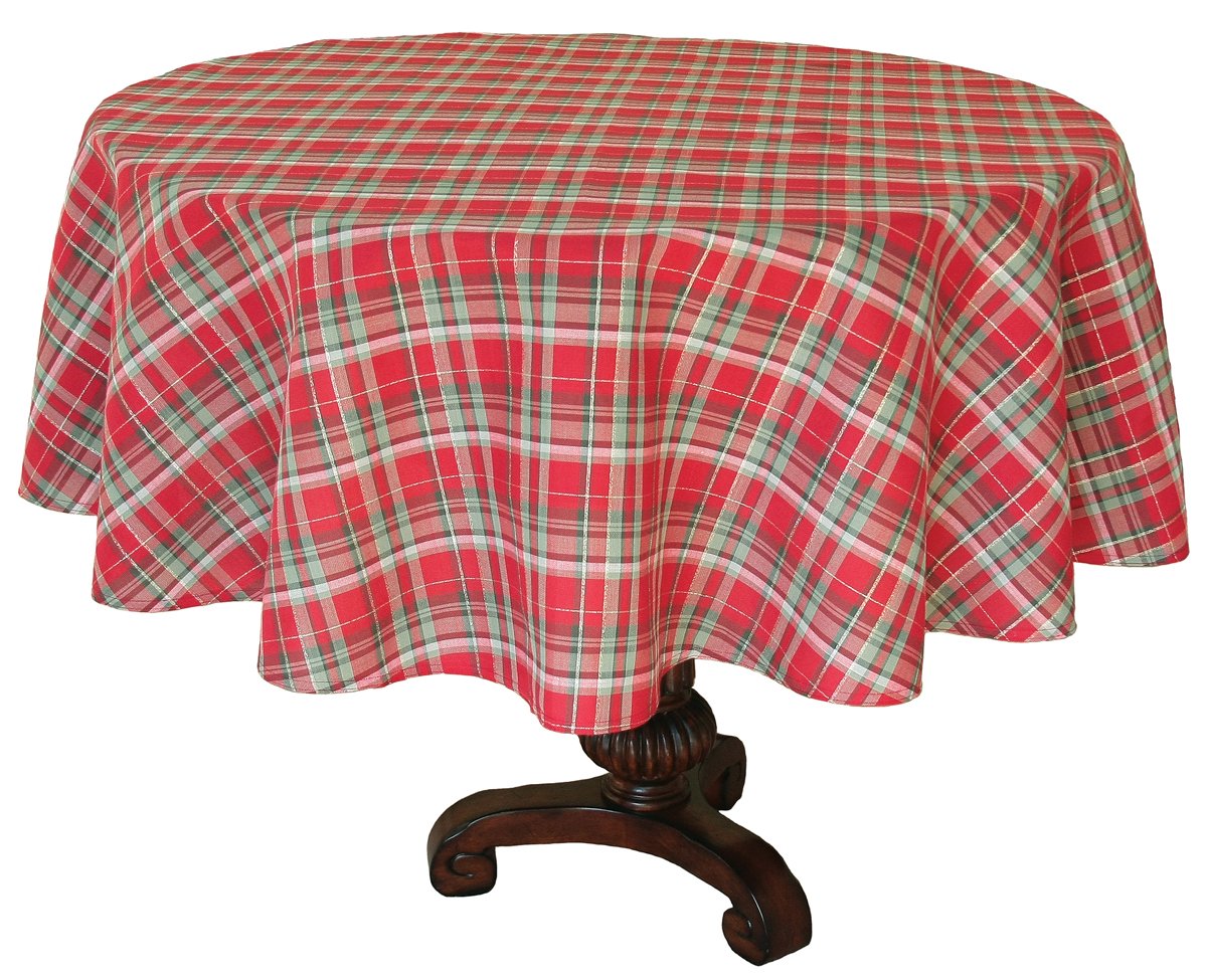 XD111618 Holiday Tartan Tablecloth featuring a classic red and green plaid pattern, perfect for festive dining occasions.
