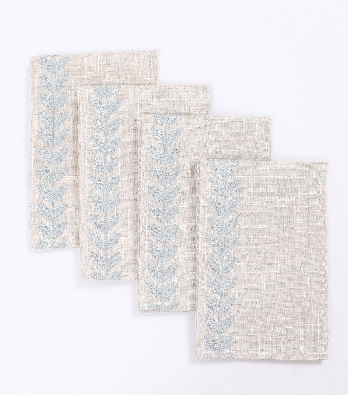 20 by 20-inch Cute Leaves Crewel Embroidered Napkins in Pine Green, featuring elegant leaf designs on a premium linen fabric.