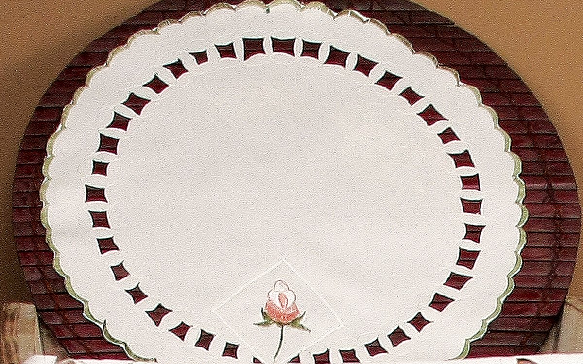 XD46112 Rose Collection featuring elegant rose embroidery and intricate cutwork on table linens, perfect for spring and summer dining.