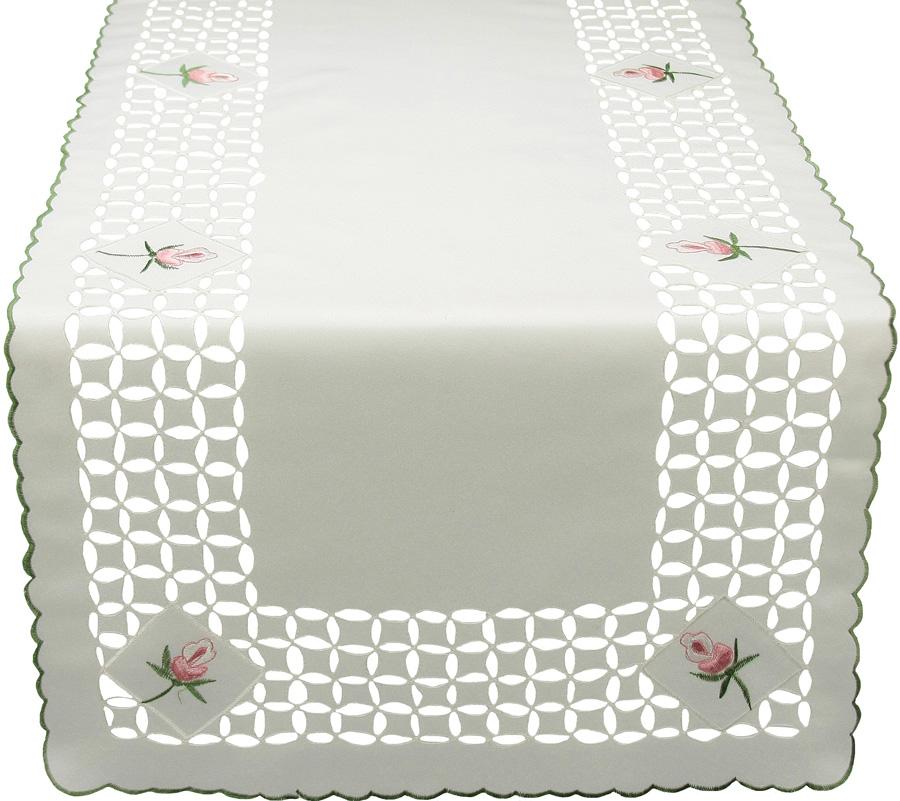 XD46112 Rose Collection featuring elegant rose embroidery and intricate cutwork on table linens, perfect for spring and summer dining.