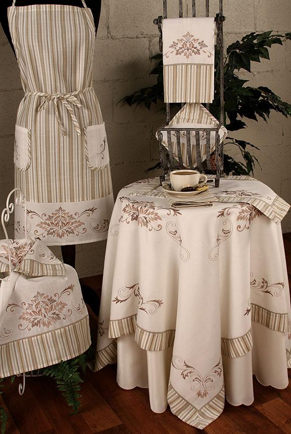 XD755019 Fleur Collection table linens featuring intricate flower embroidery on a soft polyester fabric, perfect for elegant dining settings.