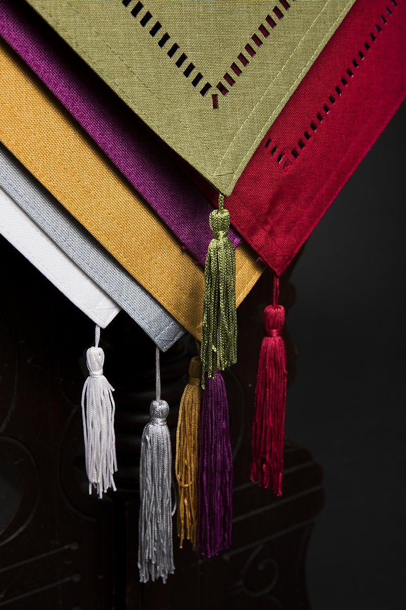 XD915918 Melrose Hemstitch Table Runner in various colors with intricate hemstitch detailing, perfect for elegant dining settings.