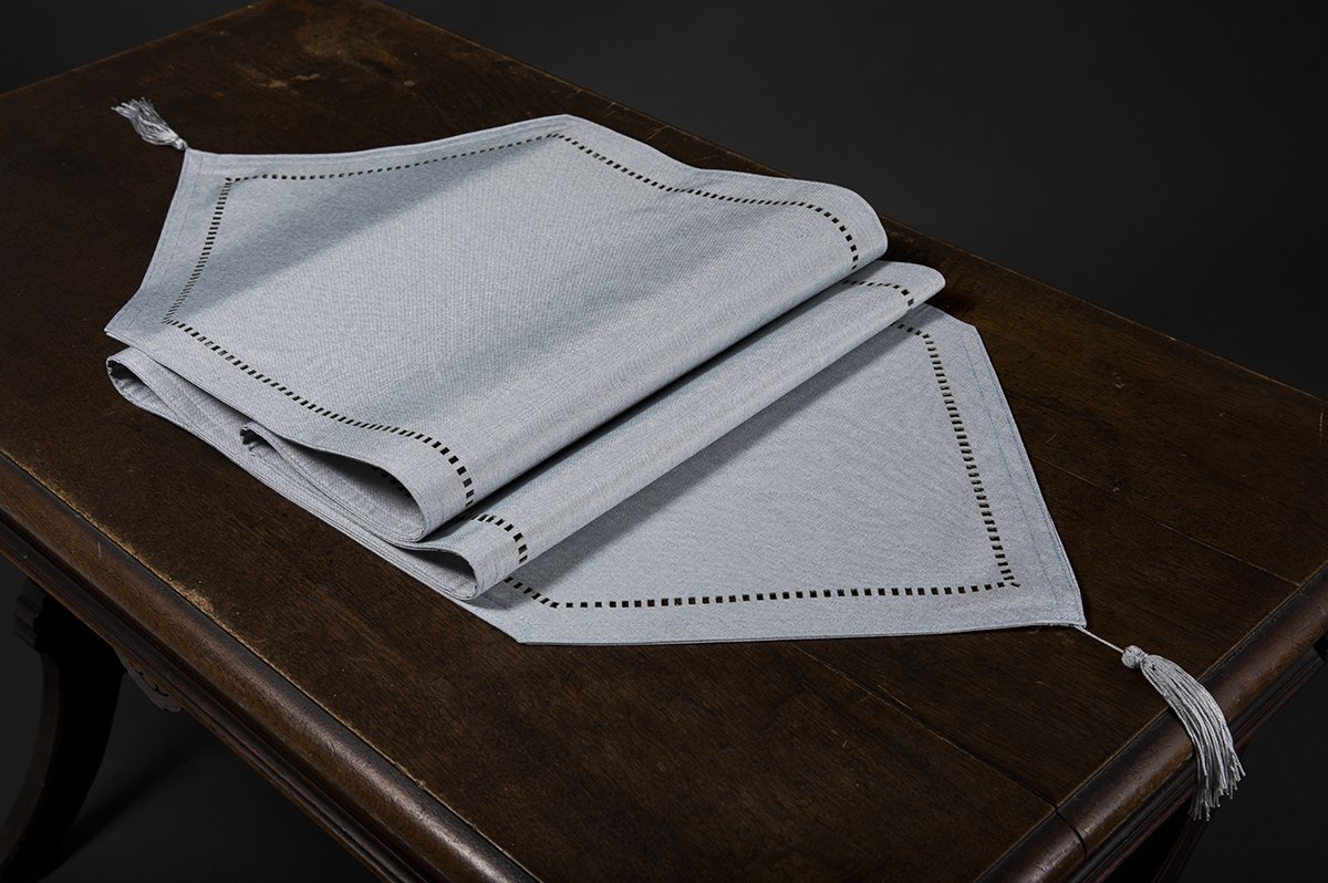 XD915918 Melrose Hemstitch Table Runner in various colors with intricate hemstitch detailing, perfect for elegant dining settings.