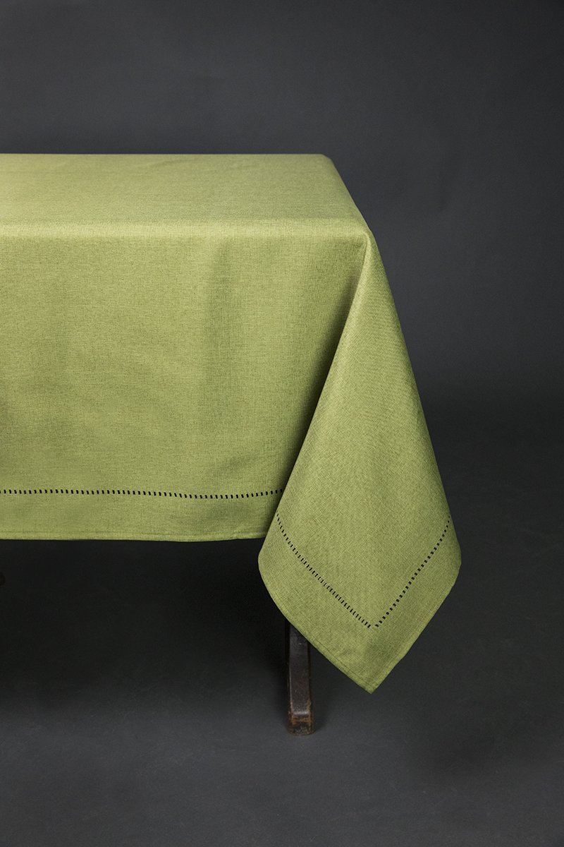 XD915918 Melrose Hemstitch Tablecloth in various colors with intricate hemstitch detailing, perfect for elegant dining settings.