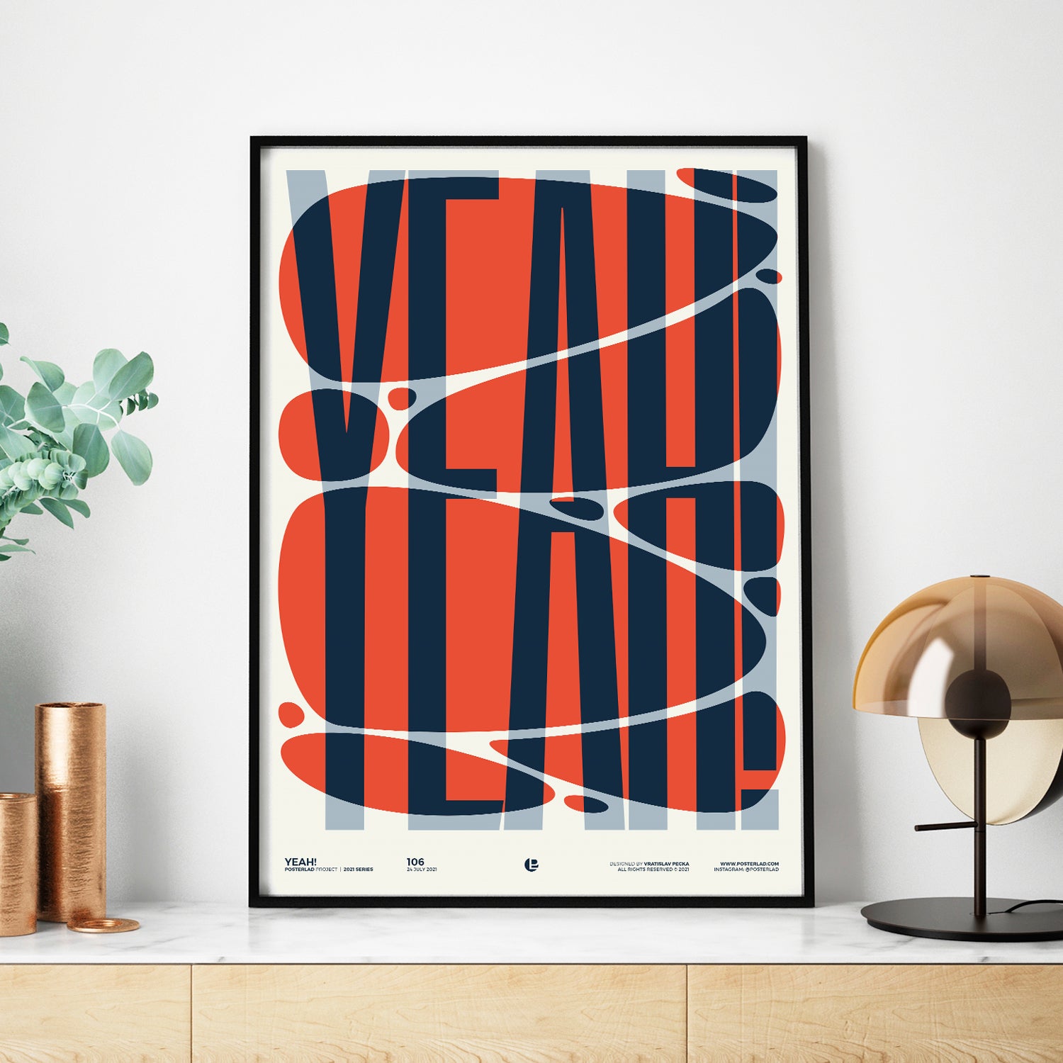Colorful 'Yeah!' poster on thick matte paper, brightening up a room.