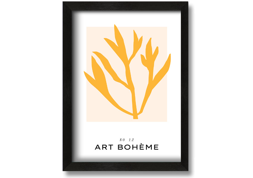A vibrant yellow flower framed print, showcasing bohemian style, ready to hang.