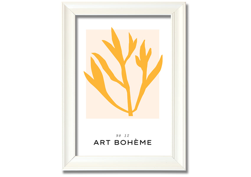 A vibrant yellow flower framed print, showcasing bohemian style, ready to hang.