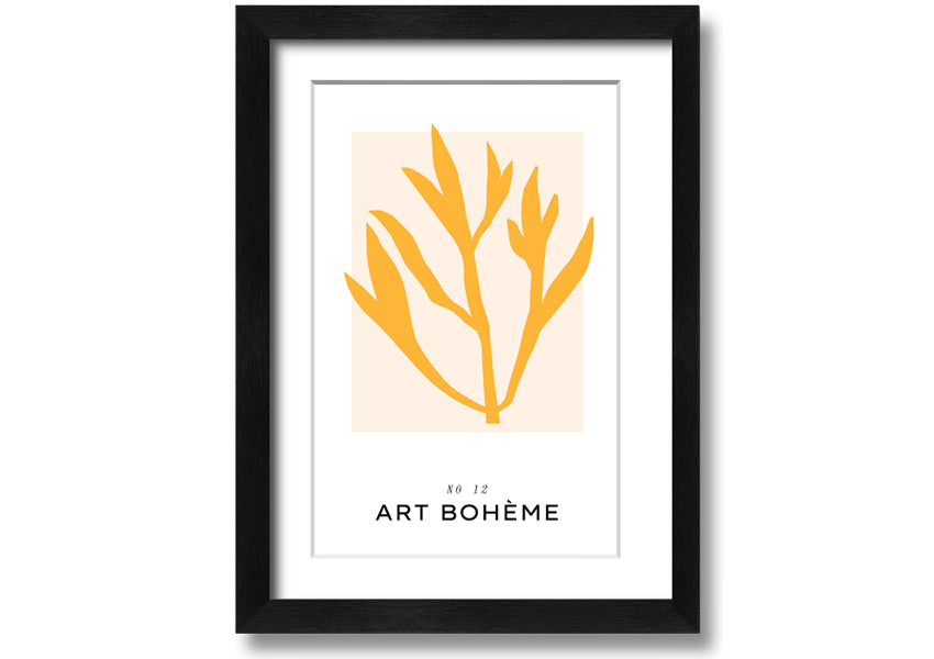 A vibrant yellow flower framed print, showcasing bohemian style, ready to hang.