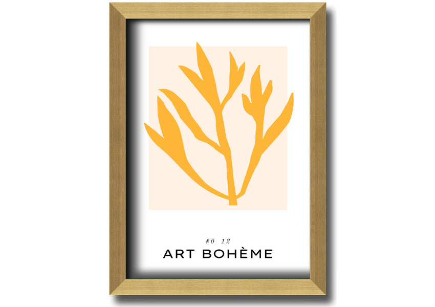 A vibrant yellow flower framed print, showcasing bohemian style, ready to hang.