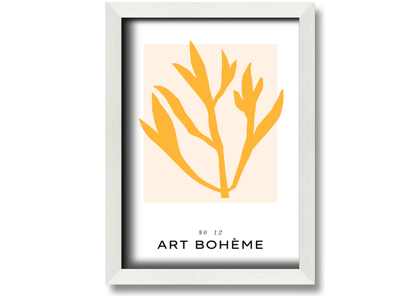A vibrant yellow flower framed print, showcasing bohemian style, ready to hang.