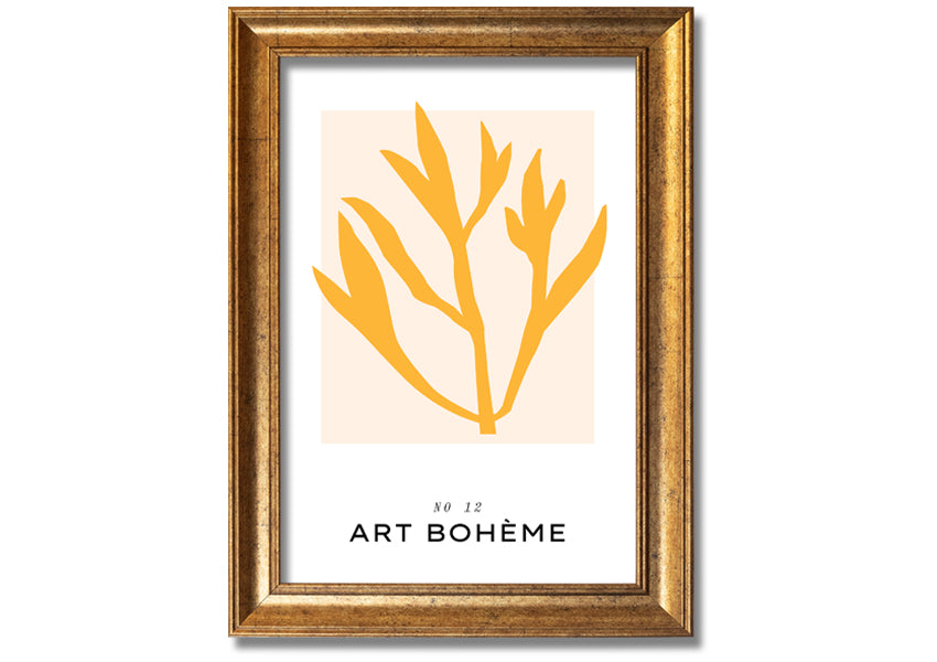 A vibrant yellow flower framed print, showcasing bohemian style, ready to hang.