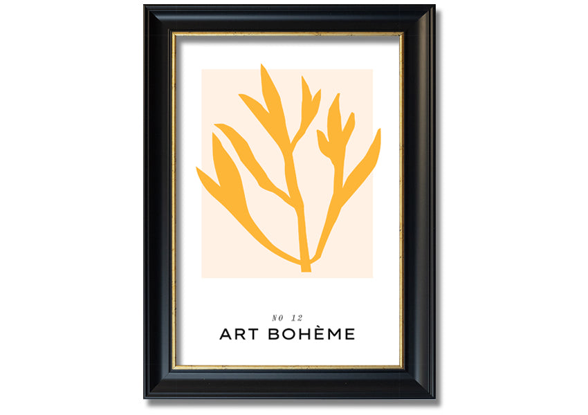 A vibrant yellow flower framed print, showcasing bohemian style, ready to hang.