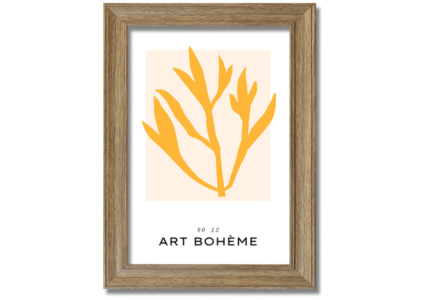 A vibrant yellow flower framed print, showcasing bohemian style, ready to hang.