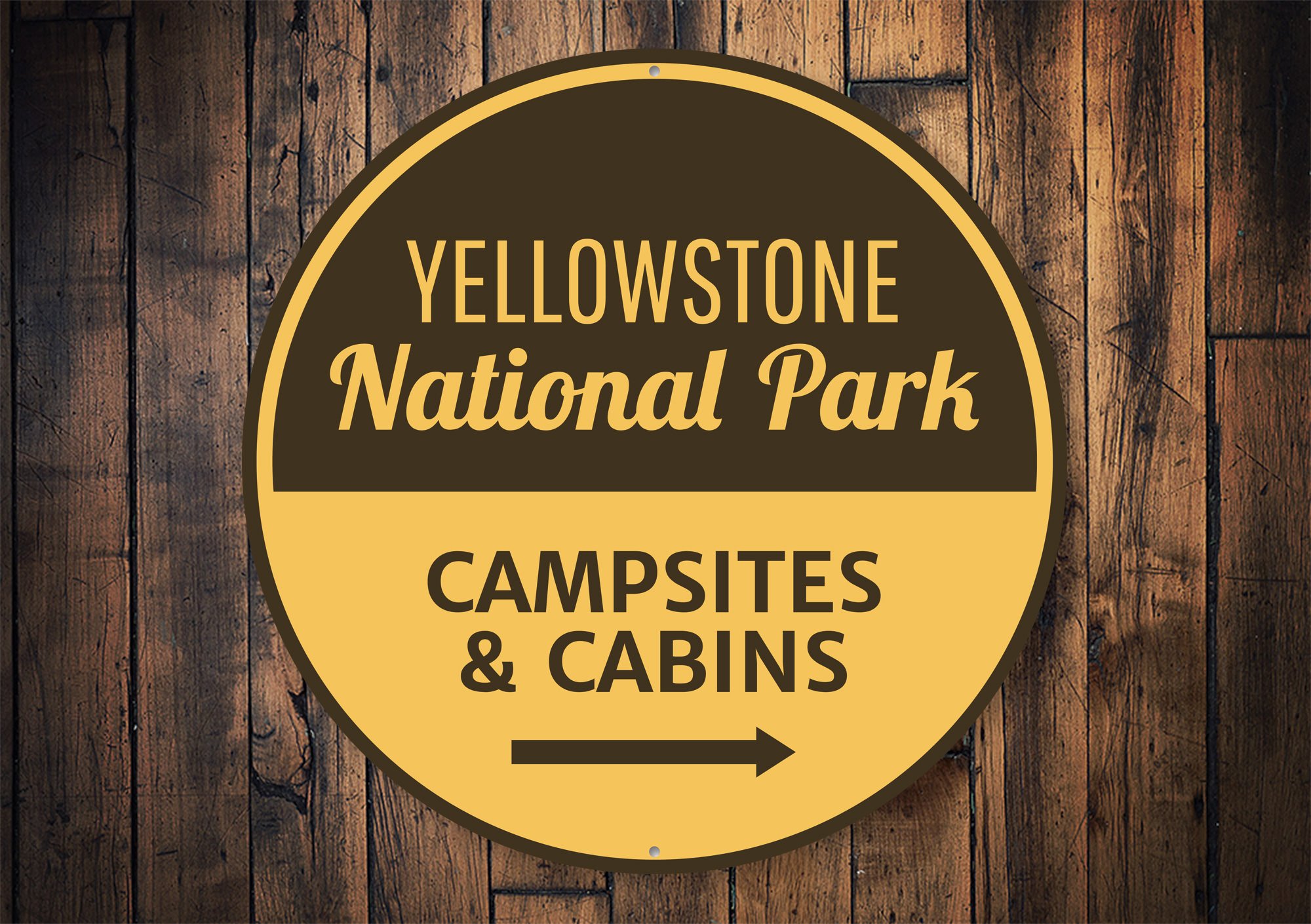 Yellowstone National Park Sign made of high-quality aluminum, featuring vibrant colors and a decorative design, perfect for home decor.