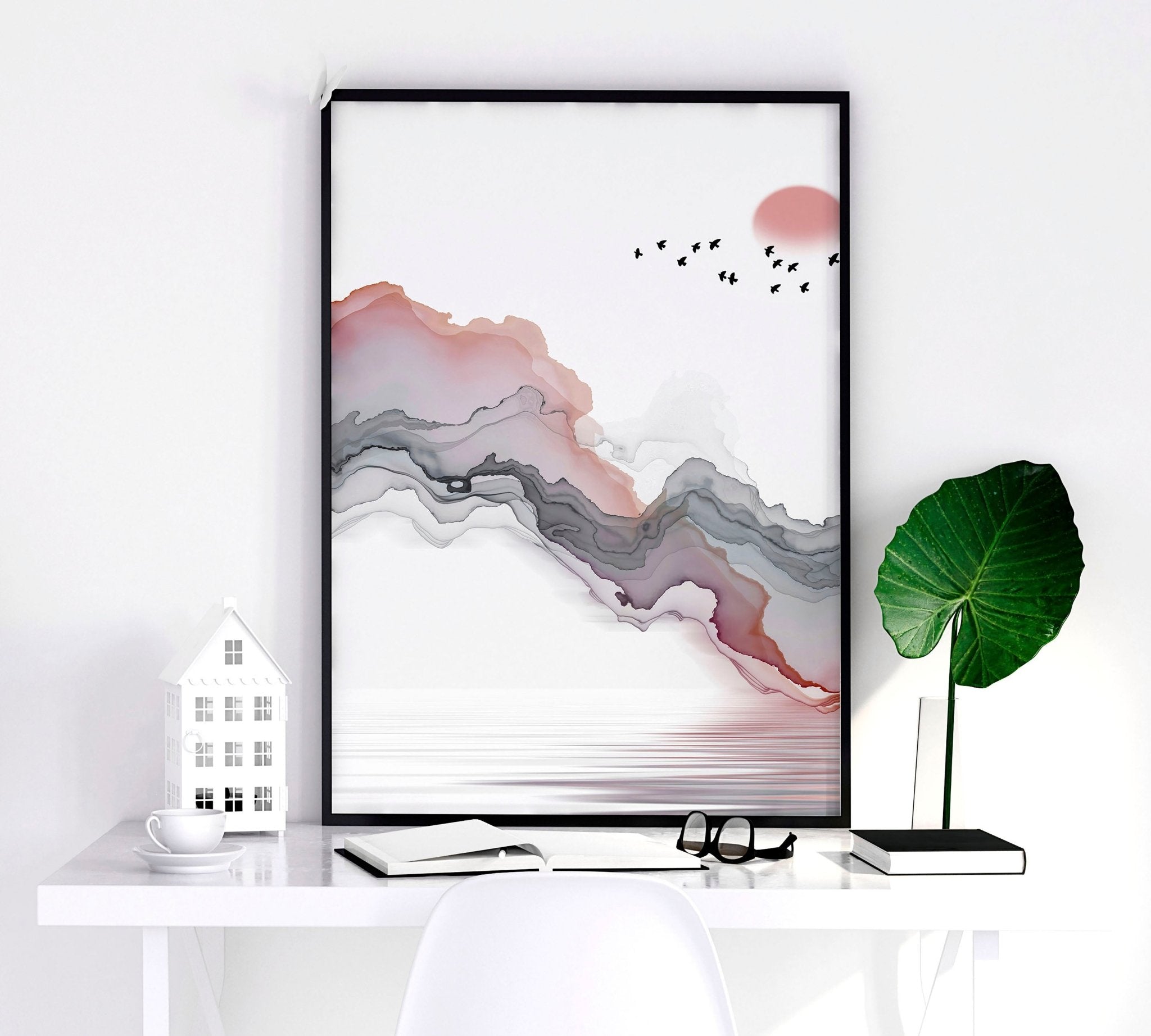 Set of 3 Zen-inspired framed wall art prints featuring calming colors and minimalist designs, perfect for home decor.