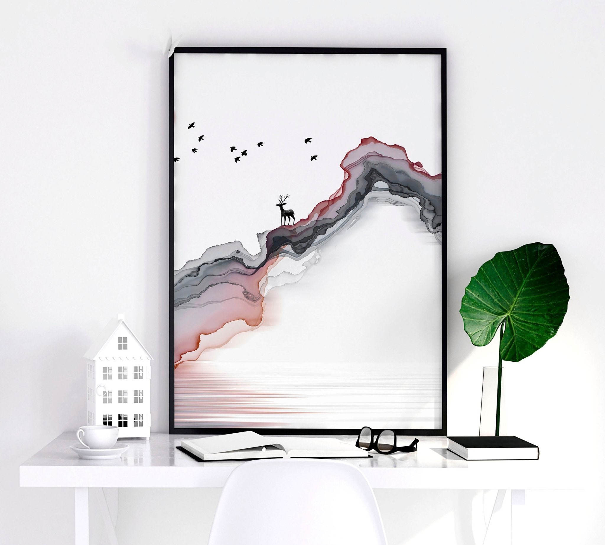 Set of 3 Zen-inspired framed wall art prints featuring calming colors and minimalist designs, perfect for home decor.