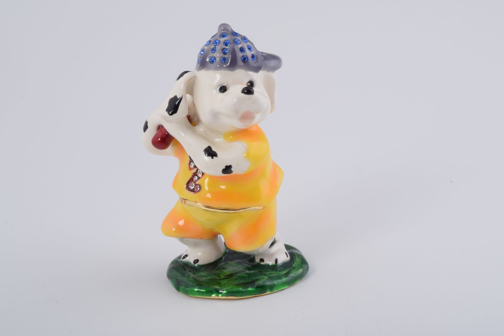 Handmade Zodiac Dog trinket box with enamel painting and Austrian crystals, featuring a secure magnetic closure.