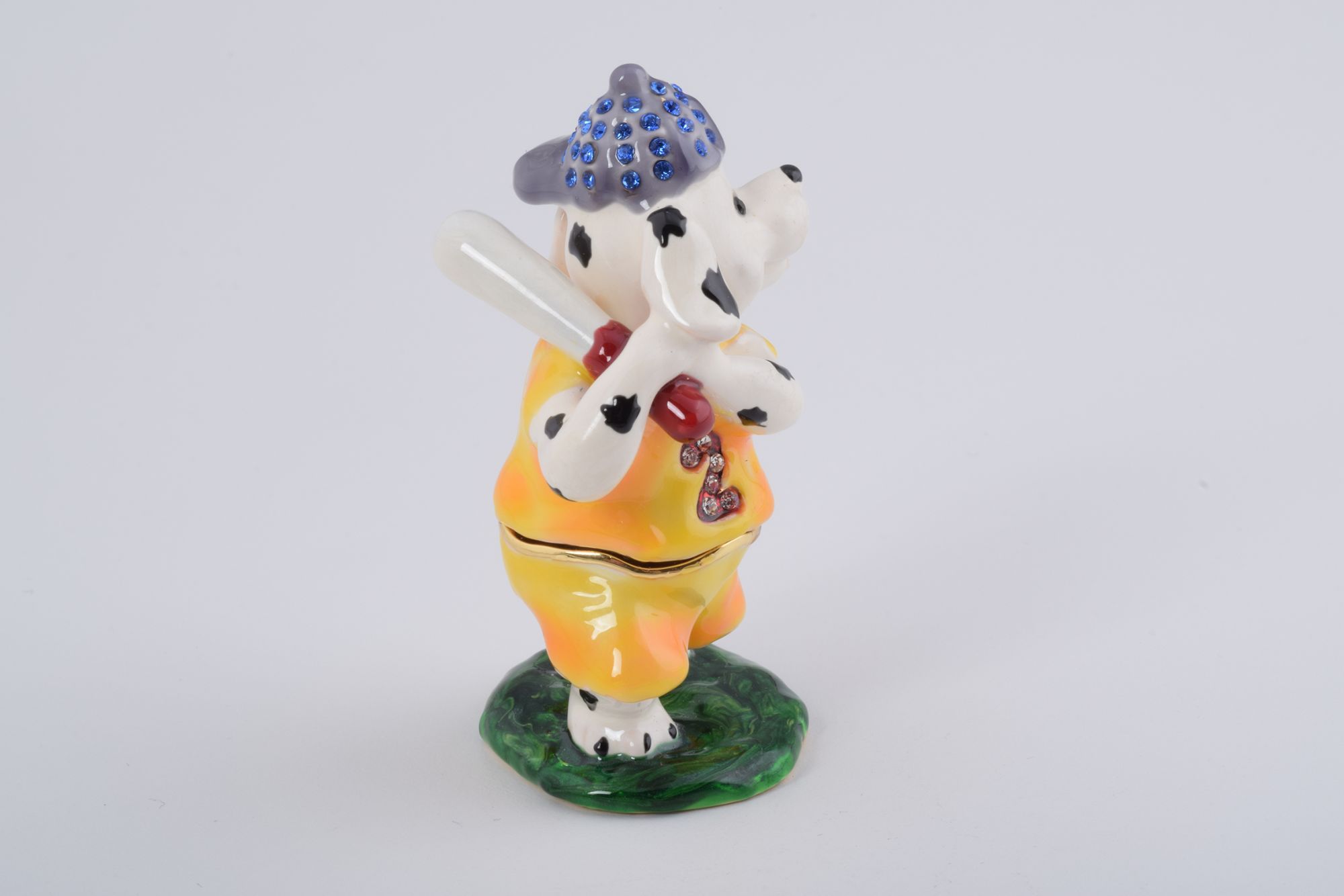 Handmade Zodiac Dog trinket box with enamel painting and Austrian crystals, featuring a secure magnetic closure.