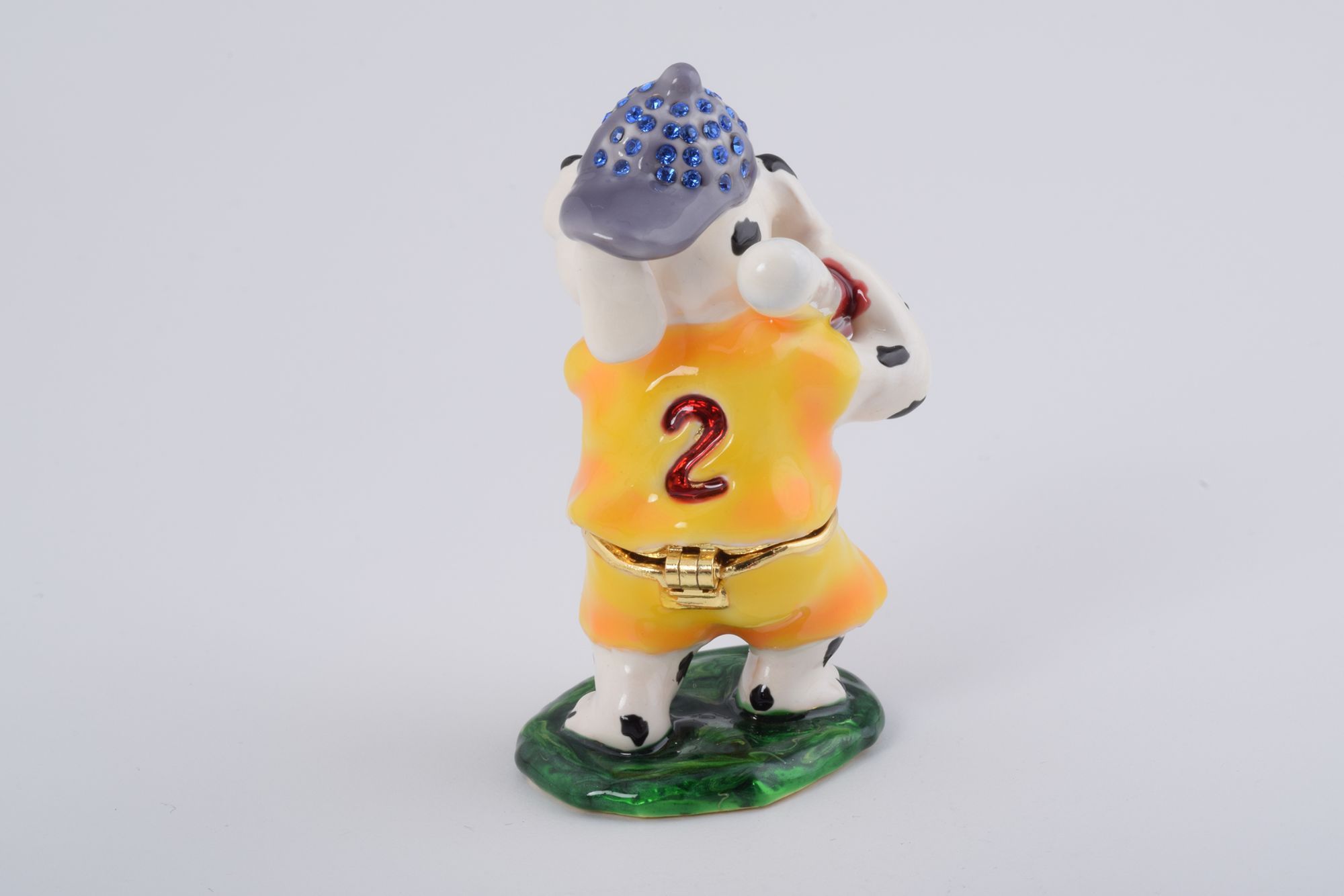 Handmade Zodiac Dog trinket box with enamel painting and Austrian crystals, featuring a secure magnetic closure.