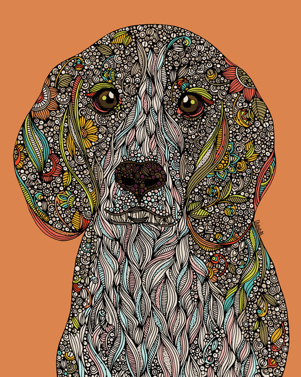 Zoey the Beagle Art Print featuring original pen and ink art with digital coloring, signed and ready to frame.