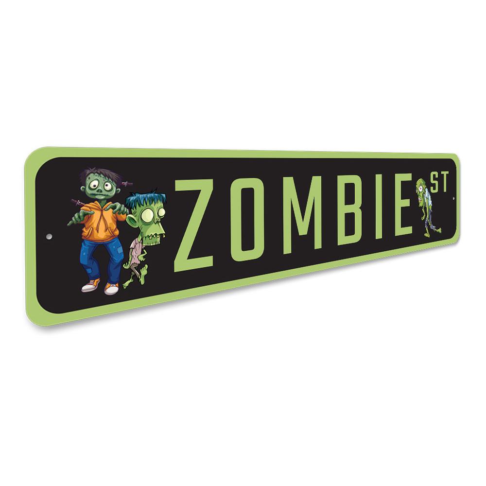 Zombie Street Sign made of durable aluminum, featuring a unique design perfect for home decor.