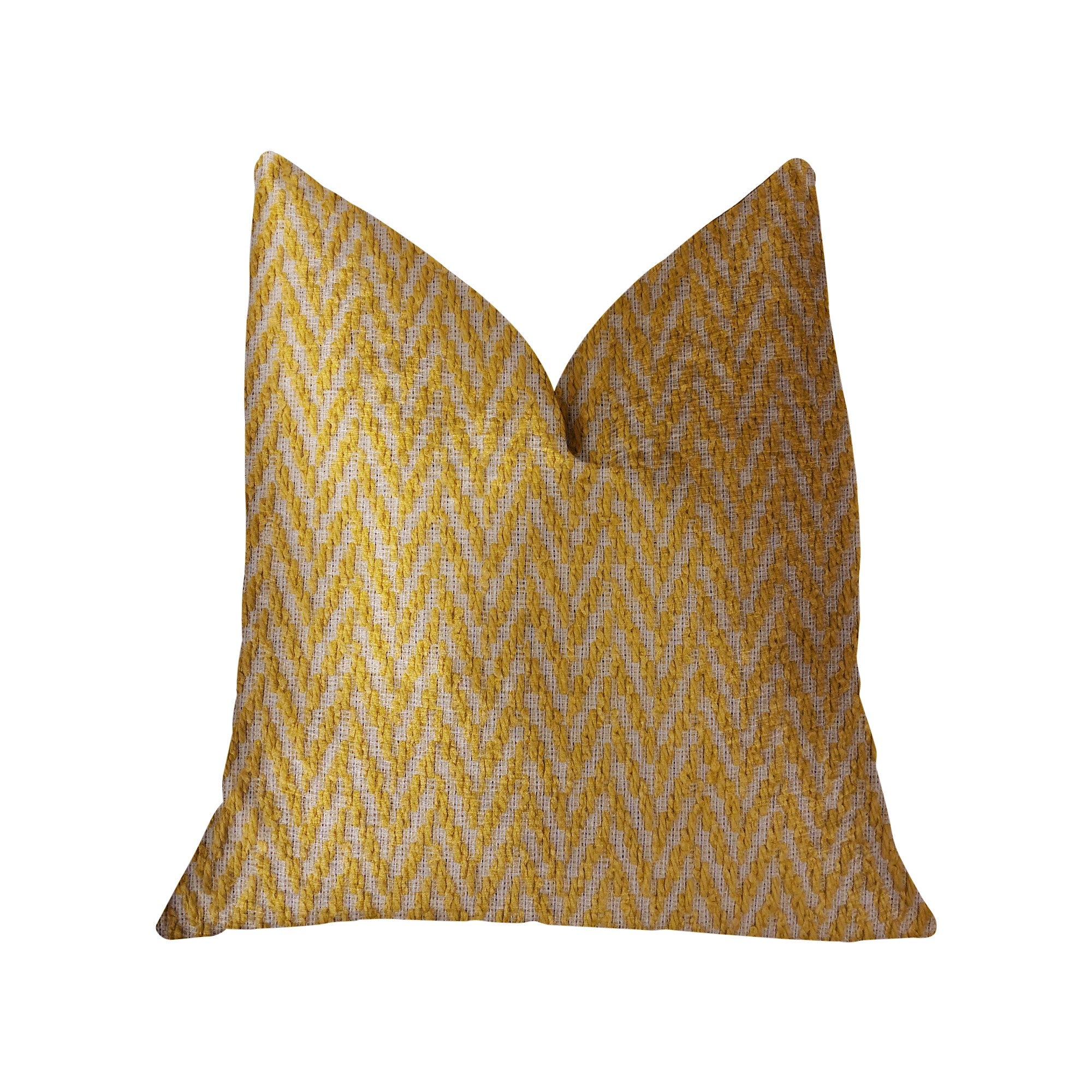 Zun Rise Yellow and Beige Luxury Throw Pillow featuring a vibrant dobby pattern with an invisible zipper, handmade in the USA.