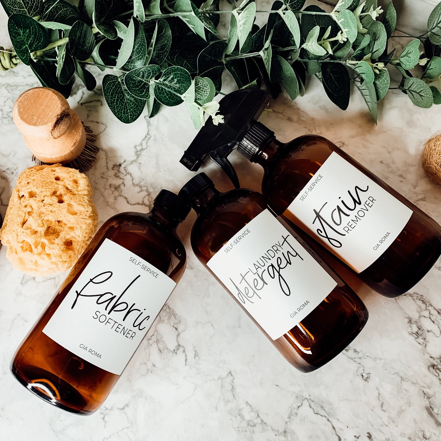 16oz amber glass dispenser with customizable waterproof labels, showcasing elegant design and functionality.