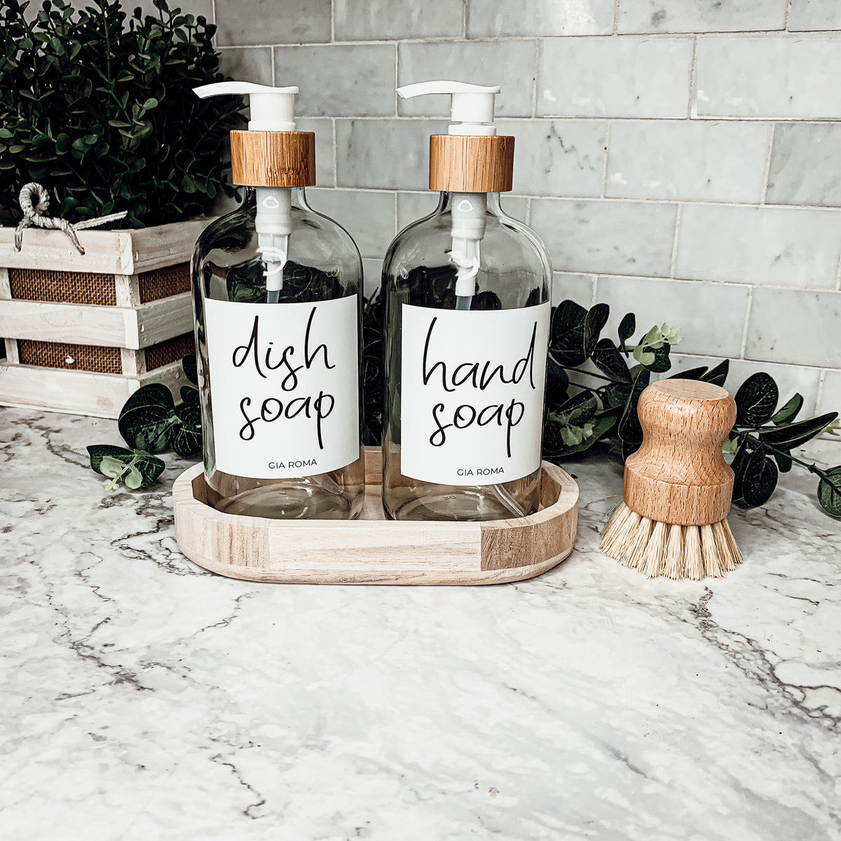 16oz clear glass dispenser with customizable waterproof labels, showcasing elegant design and practical use.