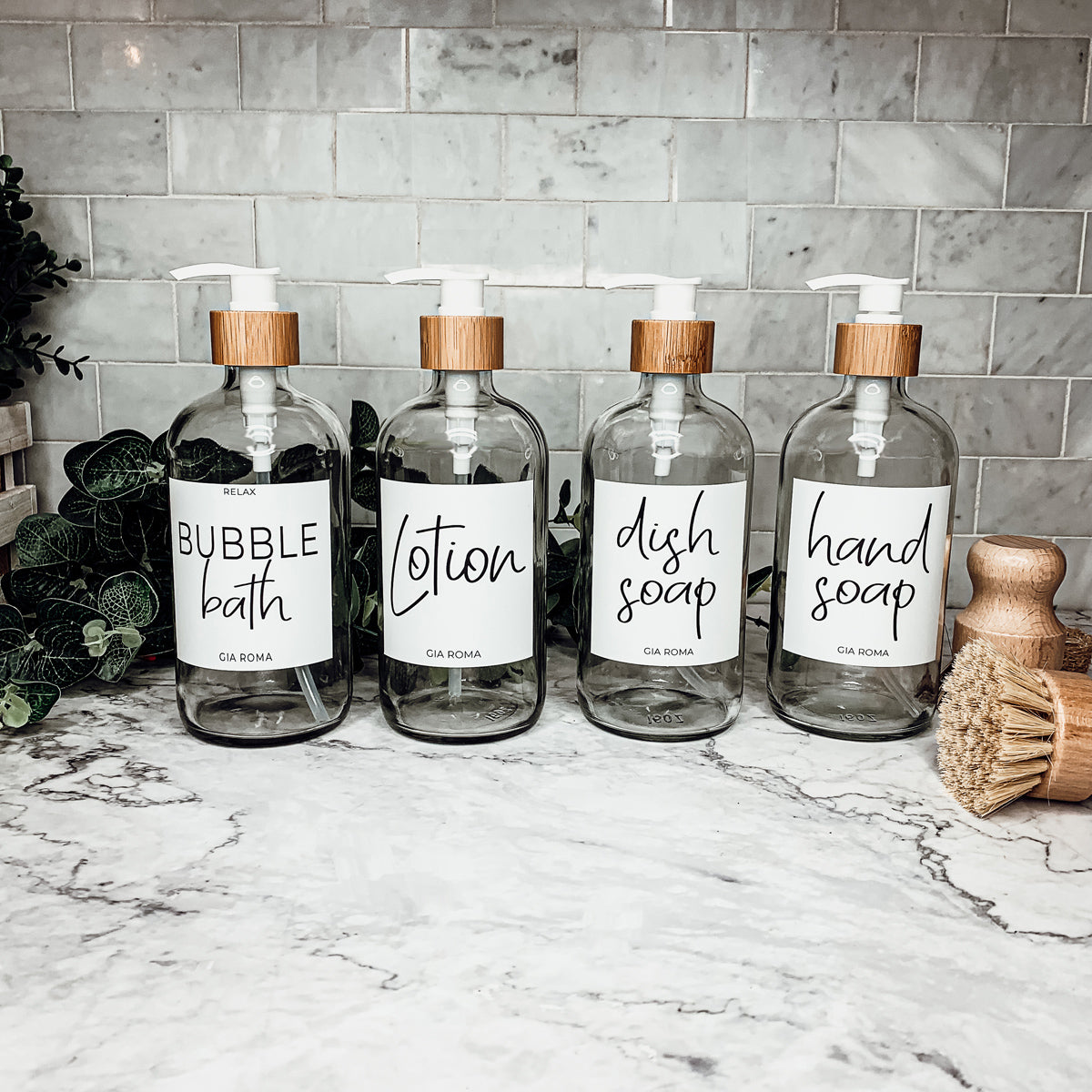 16oz clear glass dispenser with customizable waterproof labels, showcasing elegant design and practical use.