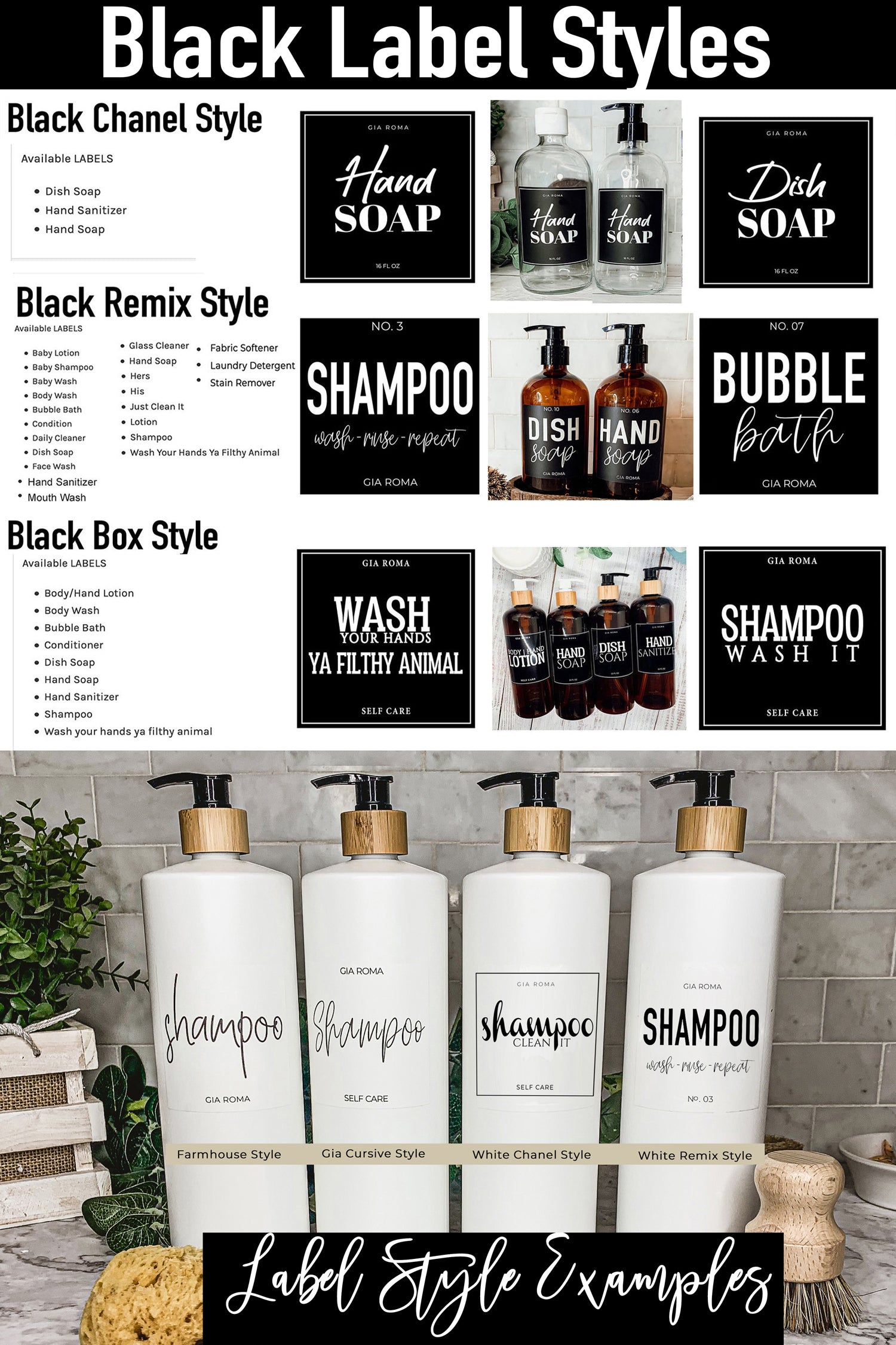 A set of 32oz plastic white dispensers with waterproof labels, featuring a black pump and a white flip cap, ideal for home and office use.