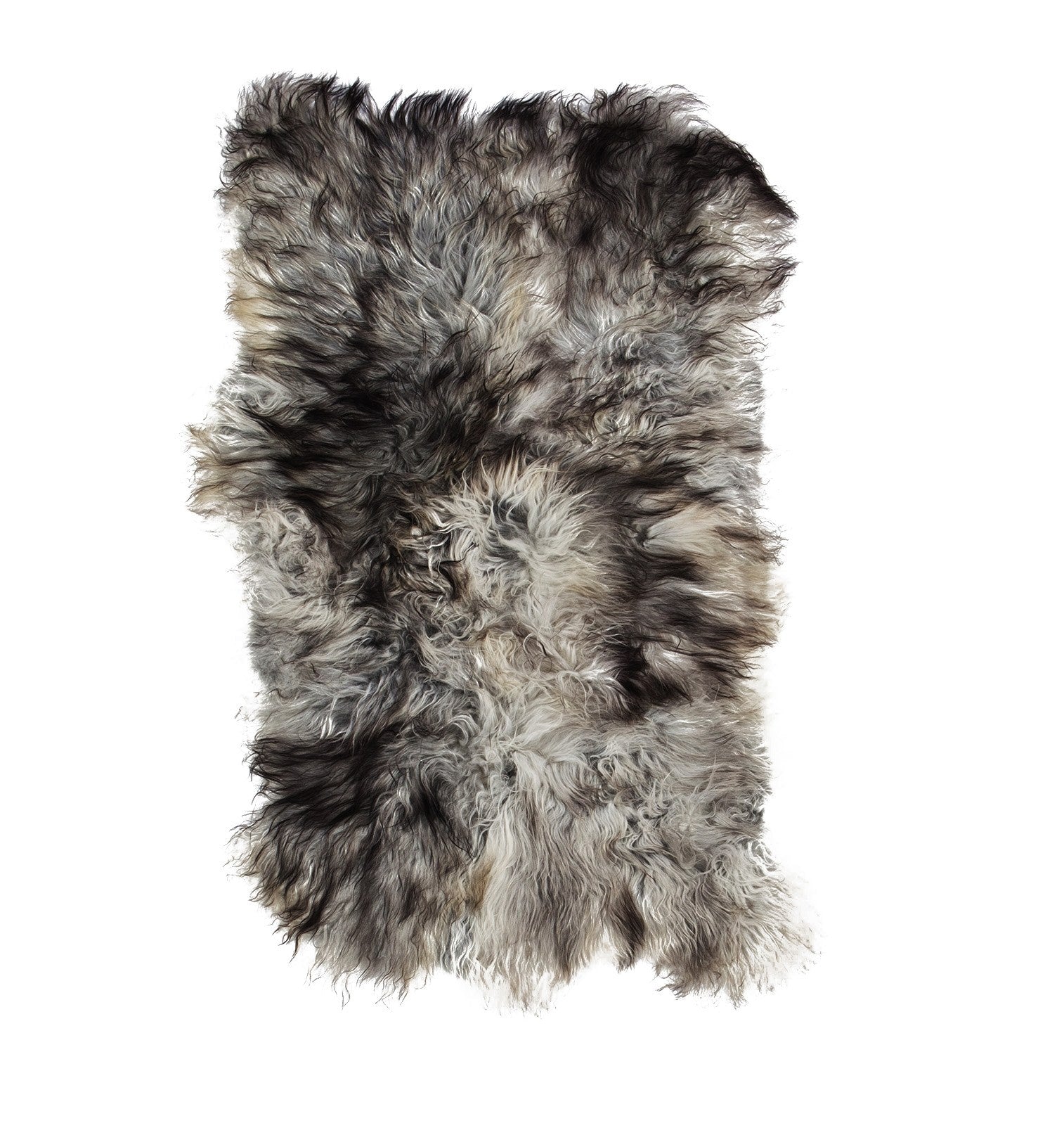 Set van vier IJslandse schapenvachten in natuurlijk grijs, perfect voor decoratie en comfort.