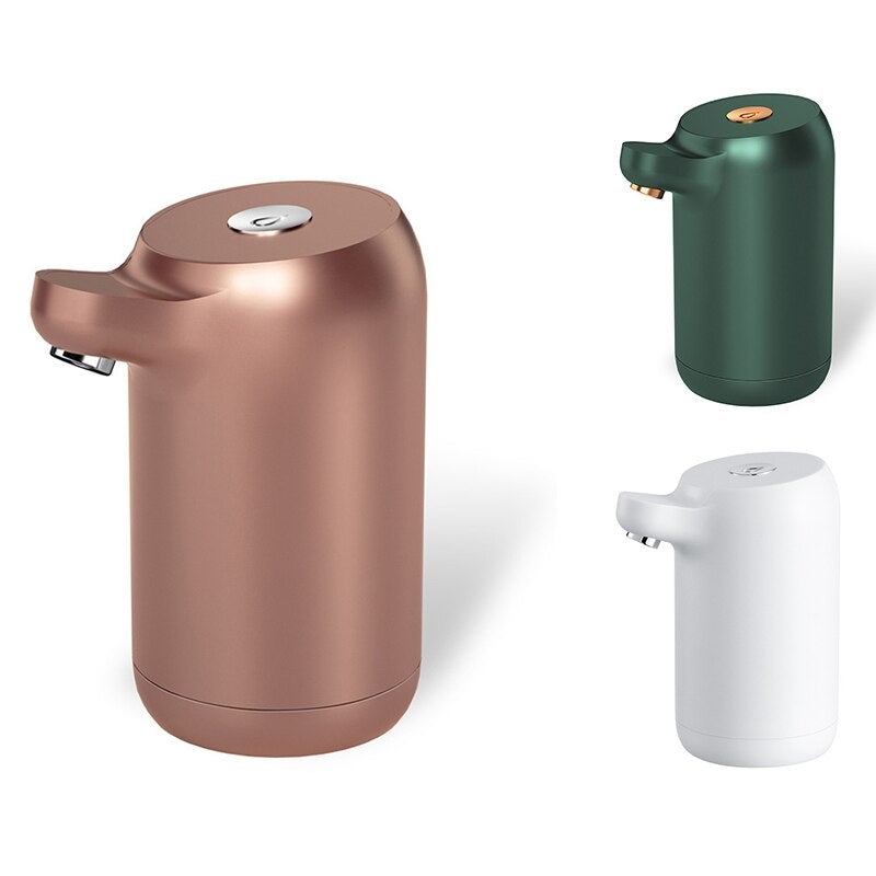 5 Gallon USB Portable Water Bottle Jug Dispenser in rose gold, showcasing its compact design and features like LED nightlight and automatic shutoff.