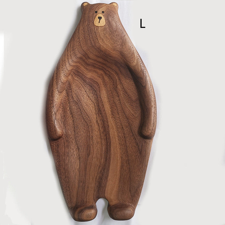 Cute bear-shaped wooden bread plate made from bamboo, featuring a creative design with inlaid details.