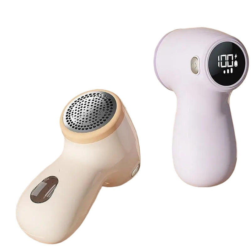 Electric Hairball Trimmer with LED display and USB charging port, designed for efficient lint removal from various fabrics.