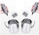 Handheld Electric Coffee Blender Milk Frother with stainless steel whisk and ABS plastic body, designed for frothing milk and mixing beverages.