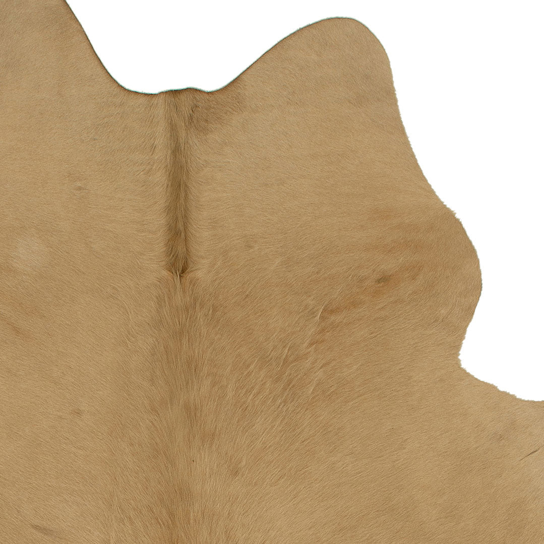 Lichtbruine unieke koeienhuid K182, met afmetingen van ca. 180 x 160 cm, perfect voor interieurdecoratie.