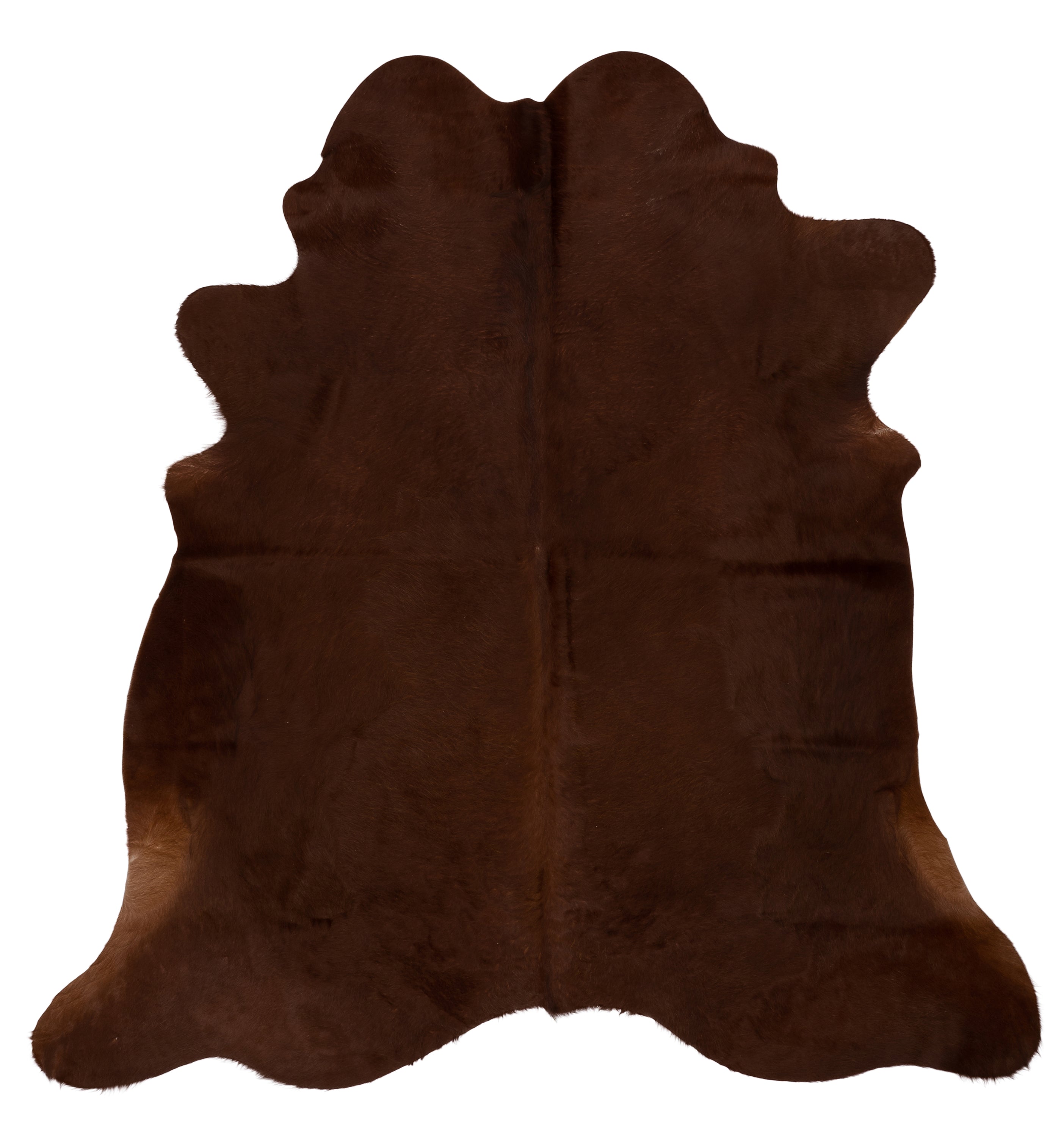Unieke donkerbruine koeienhuid K569, met natuurlijke patronen, afmetingen ca. 180 x 160 cm, perfect voor interieurdecoratie.
