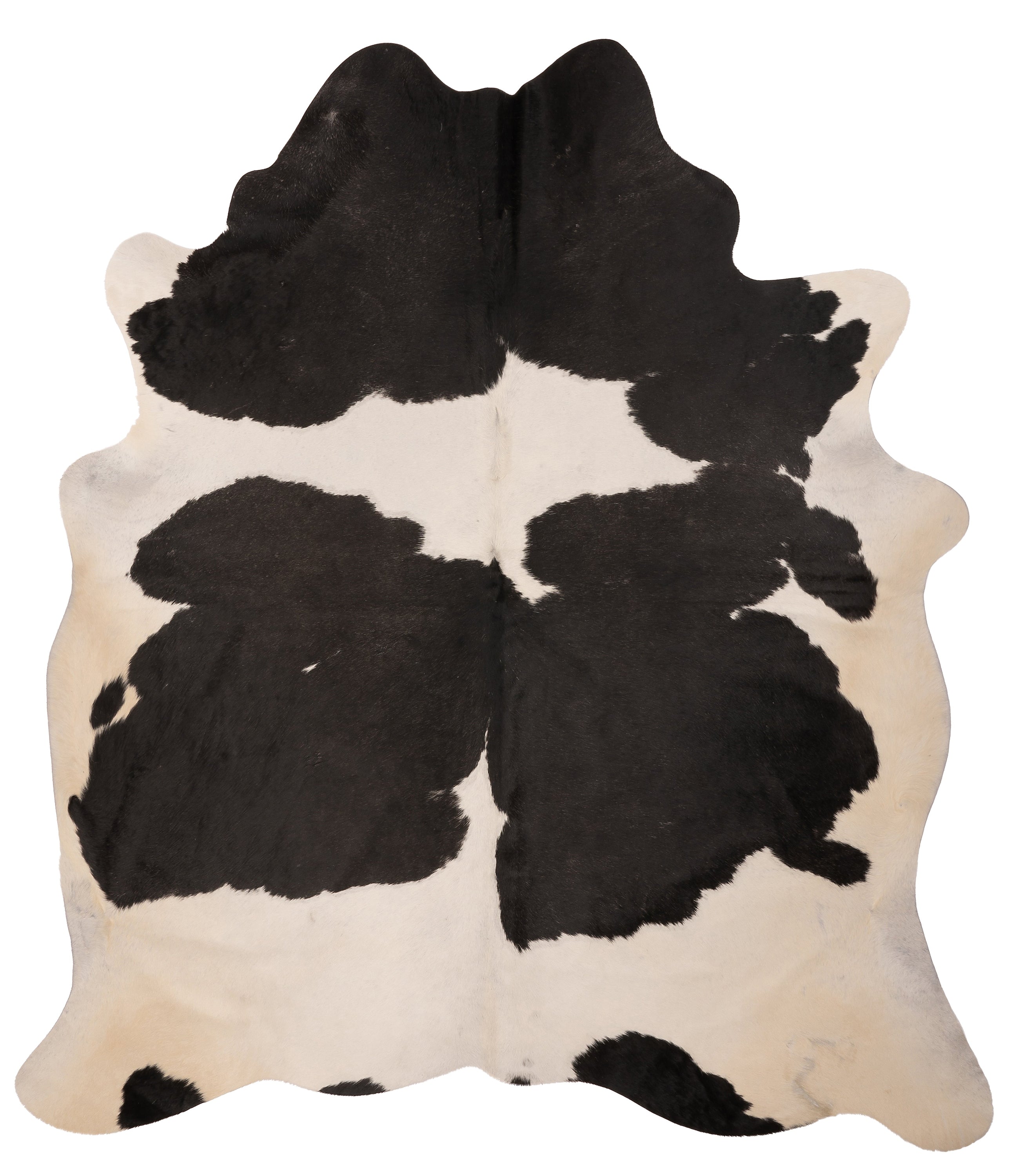 Unieke zwart-witte K806 koeienhuid XL van ca. 210 x 180 cm, perfect voor interieurdecoratie.