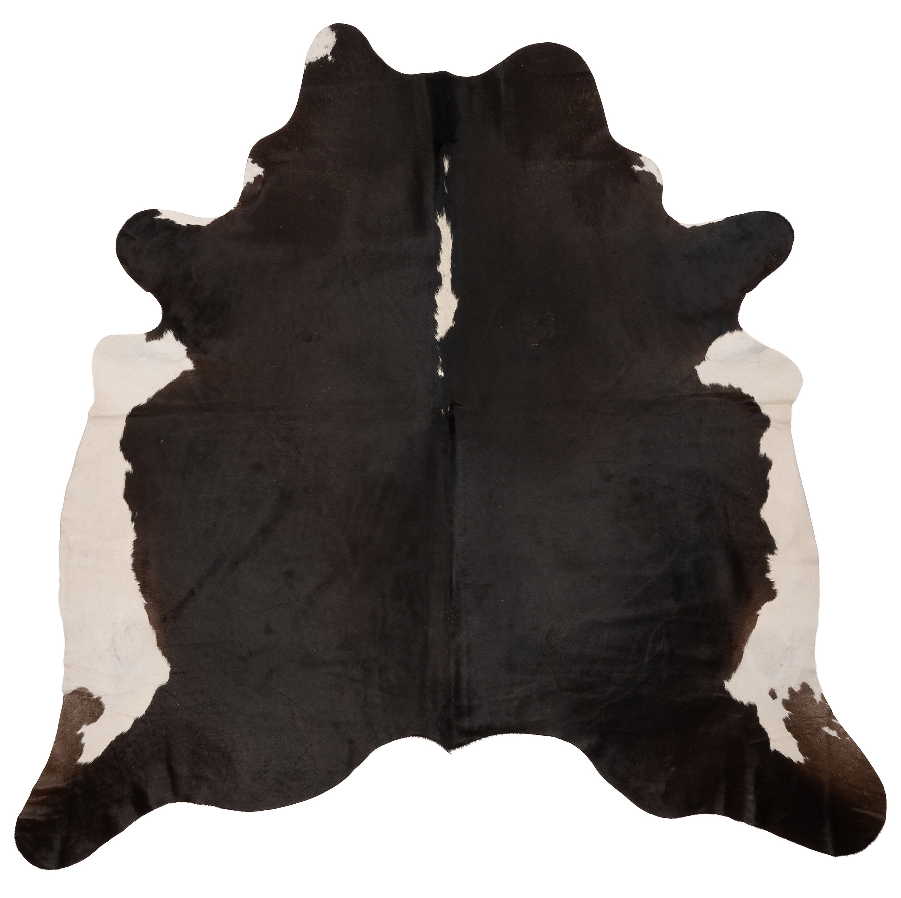 Unieke zwart-witte K935 koeienhuid XL met afmetingen ca. 210 x 180 cm, perfect voor interieurdecoratie.