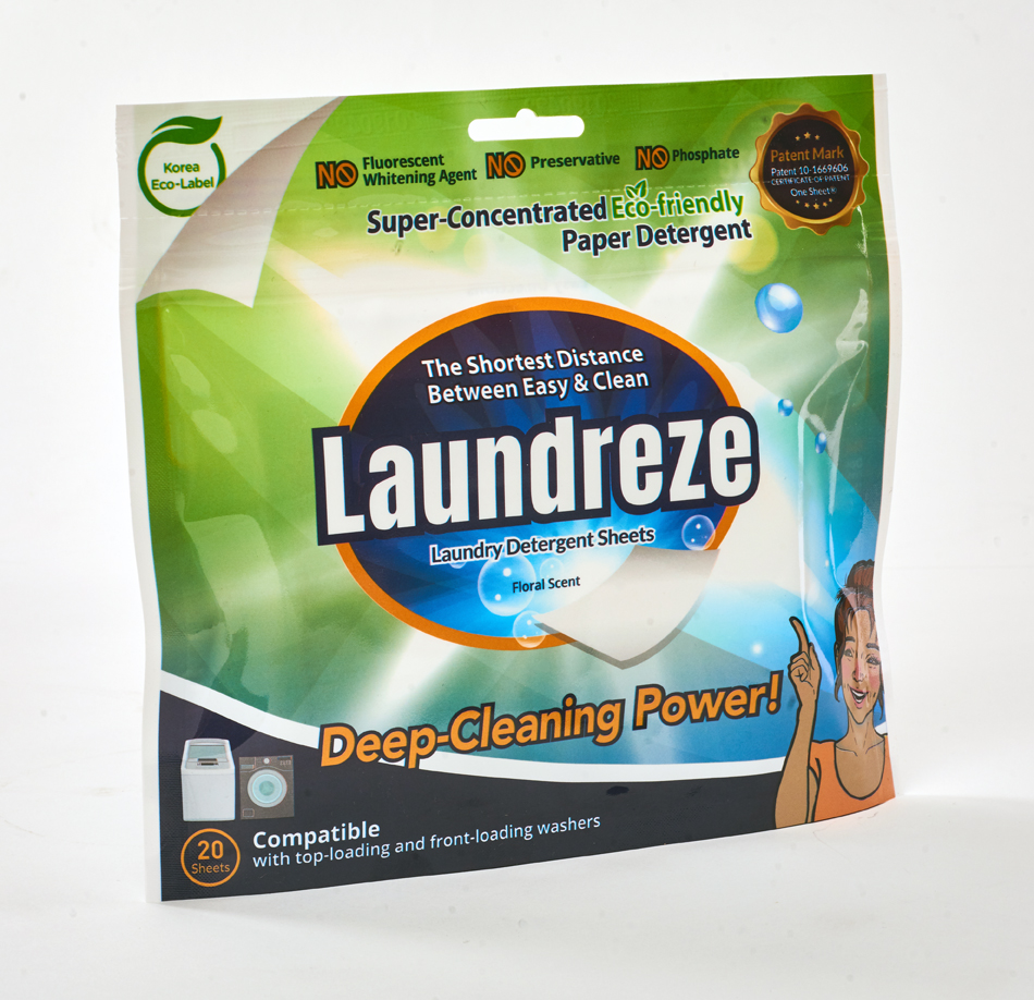 Laundreze Laundry Detergent Sheets in a pack of 20, showcasing the compact and eco-friendly design of the sheets.