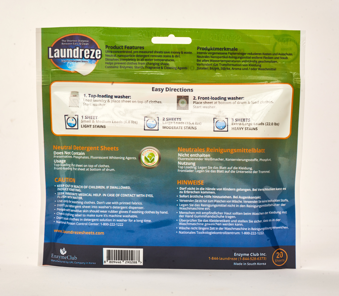 Laundreze Laundry Detergent Sheets in a pack of 20, showcasing the compact and eco-friendly design of the sheets.
