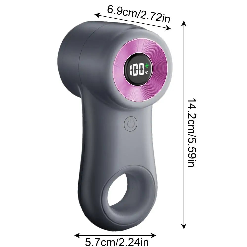Rechargeable electric lint remover with digital display and stainless steel cutters, designed for effective hairball removal from clothing.