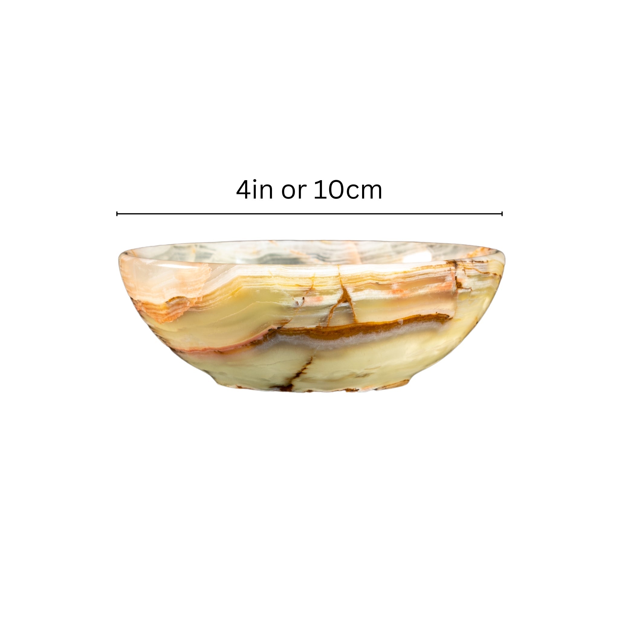 Elegante Onyx Kristall Schale aus Himalaya Onyx, handgefertigt mit einzigartigen Mustern und polierter Oberfläche, ideal für Schmuck oder Dekoration.